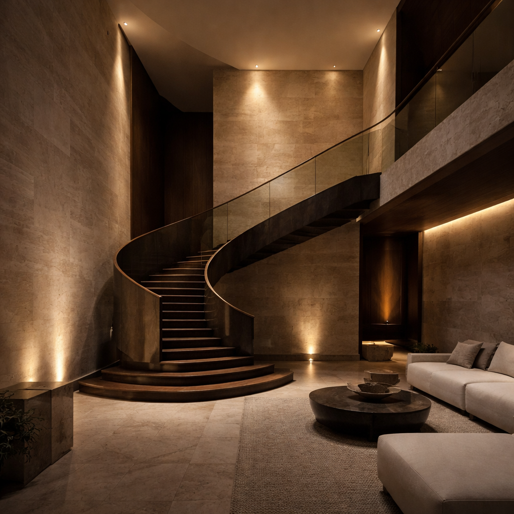 Sculptural interior with staircase